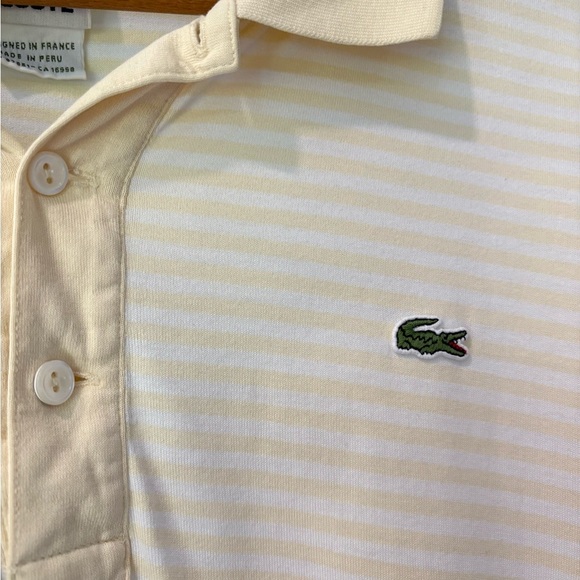 Lacoste Polo Shirt Men Size 6 Yellow White Stripe Short Sleeve Classic Fit XL - Picture 3 of 6